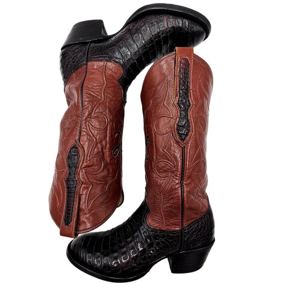 Custom Caiman Belly Cowboy Boots Mens 8.5E Brown Cherry 1 Pc Vamp Texas Western - Picture 6 of 16
